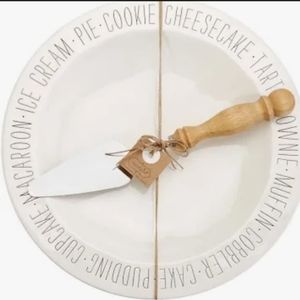 Mudpie dessert serving dish 12×12 round ceramic w server wood